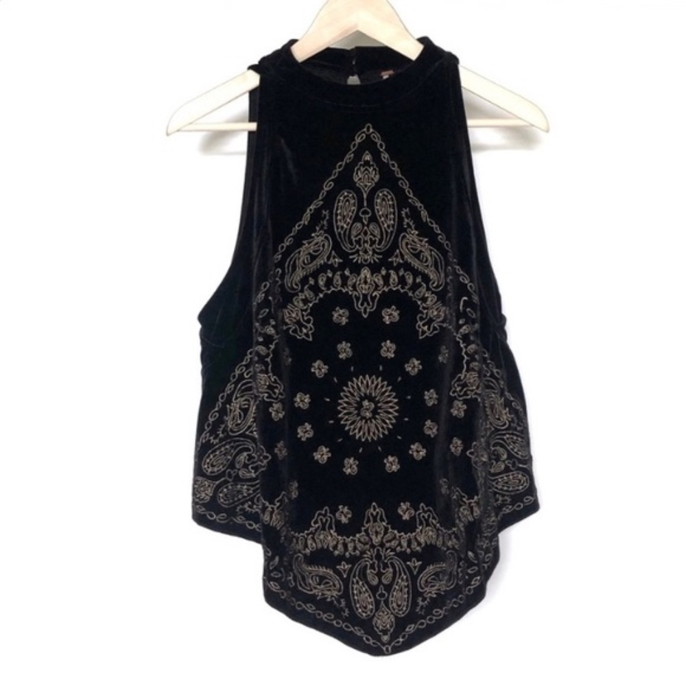 Free People Bandana Bling Black Velvet Top - Picture 4 of 6